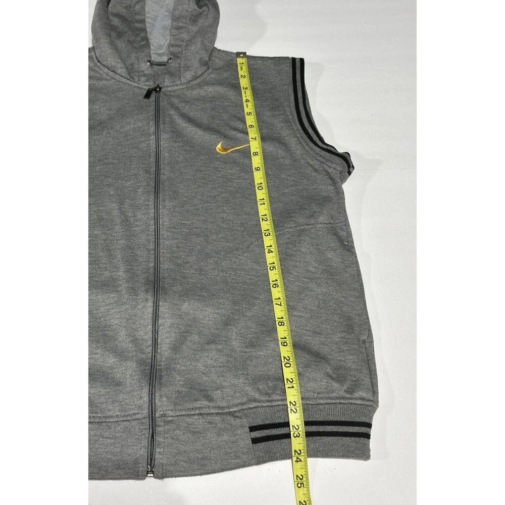 Vintage Nike Gold Swoosh Vest Hoodie Gray Sleeveless Sweatshirt Mens Medium 90s
